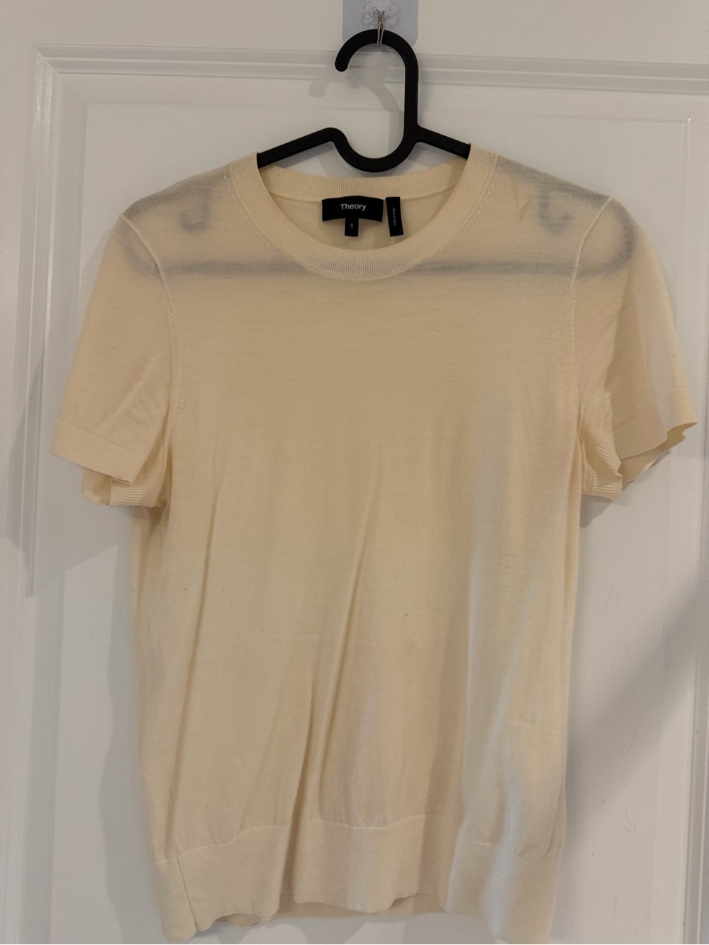 Theory Cream Short Sleeve Knit Tee